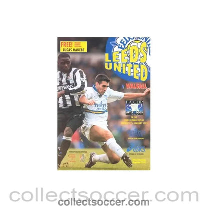 1995 - Leeds United v Walsall official programme 17/01/1995 F.A. Cup, with a giant Lucas Radebe poster and a teamsheet - Collect Soccer