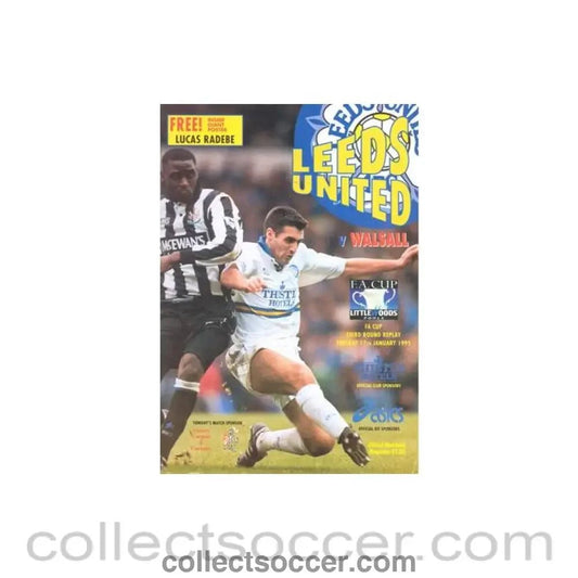 1995 - Leeds United v Walsall official programme 17/01/1995 F.A. Cup, with a giant Lucas Radebe poster and a teamsheet - Collect Soccer