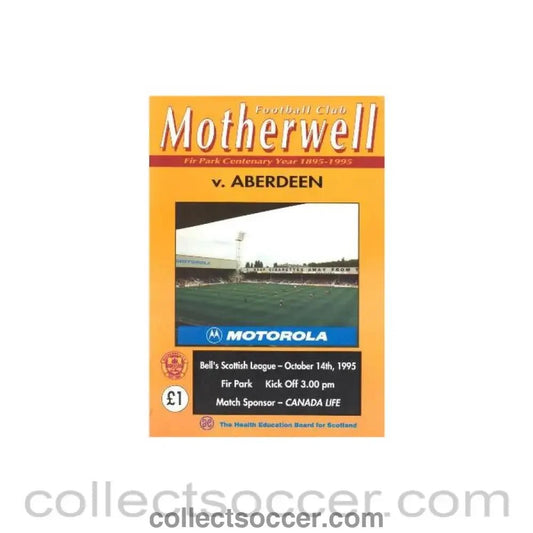 1995 - Motherwell v Aberdeen official programme 14/10/1995 Scottish Cup - Collect Soccer
