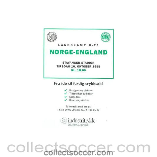 1995 Norway v England official programme 10/10/1995 U21