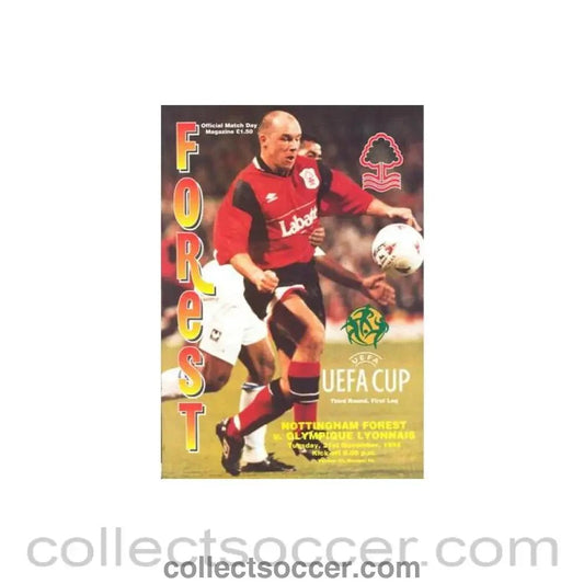 1995 - Nottingham Forest v Olympique Lyonnais official programme 21/11/1995 UEFA Cup - Collect Soccer