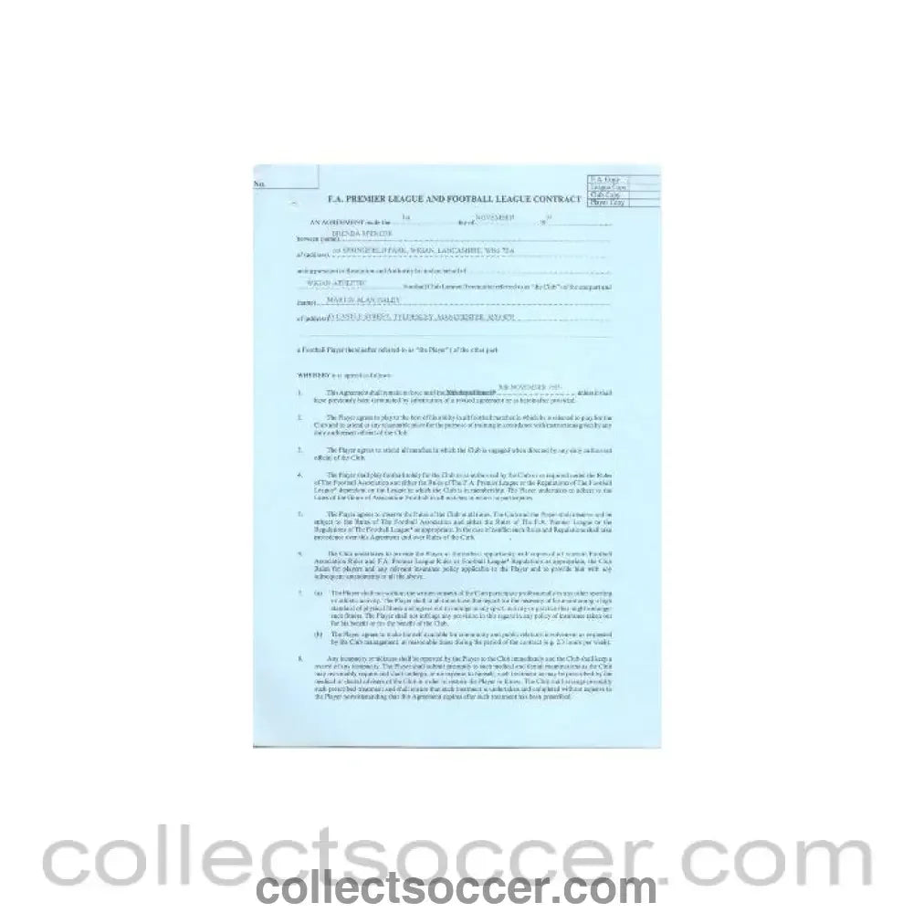 1995 - Premier League And Football League Player Contract between Martin Alan Haley and Wigan Athletic of 01/11/1995