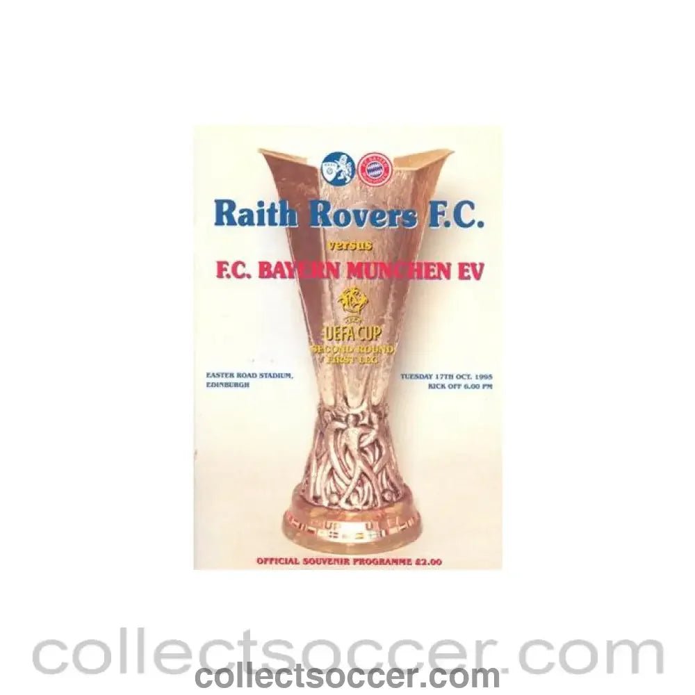 1995 - Raith Rovers v Bayern Munich official programme 17/10/1995 UEFA Cup - Collect Soccer