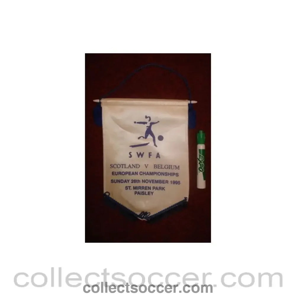 1995 - Scotland v Belgium - European Championships 26/11/1995 at St. Mirren Park Paisley - Pennant once property of the