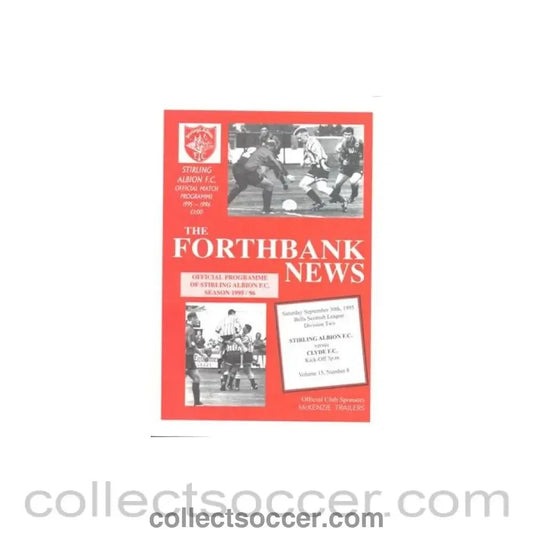 1995 - Stirling Albion v Clyde official programme 30/09/1995 Scottish League, 50th Anniversary Celebrations programme - Collect Soccer