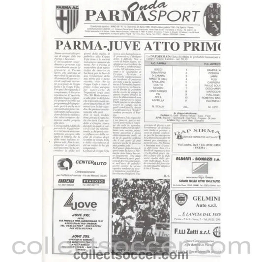 1995 UEFA Cup Final Newspaper Issue Parma v Juventus 1st leg - Collect Soccer