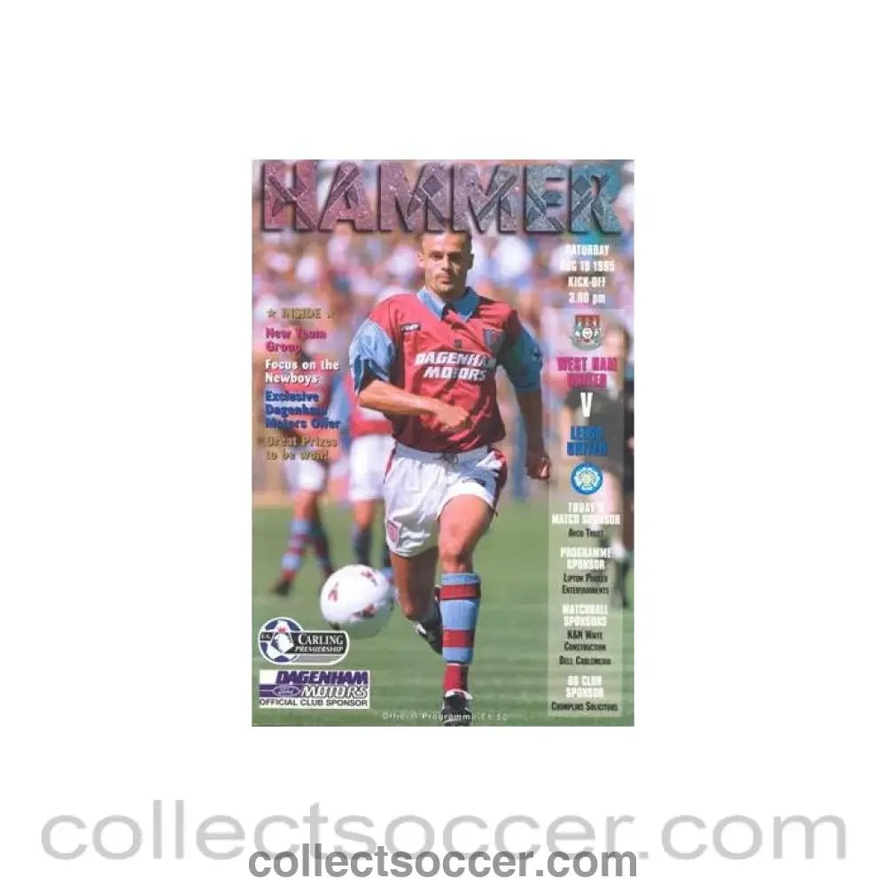 1995 - West Ham United v Leeds United official programme 19/08/1995 Premier League - Collect Soccer