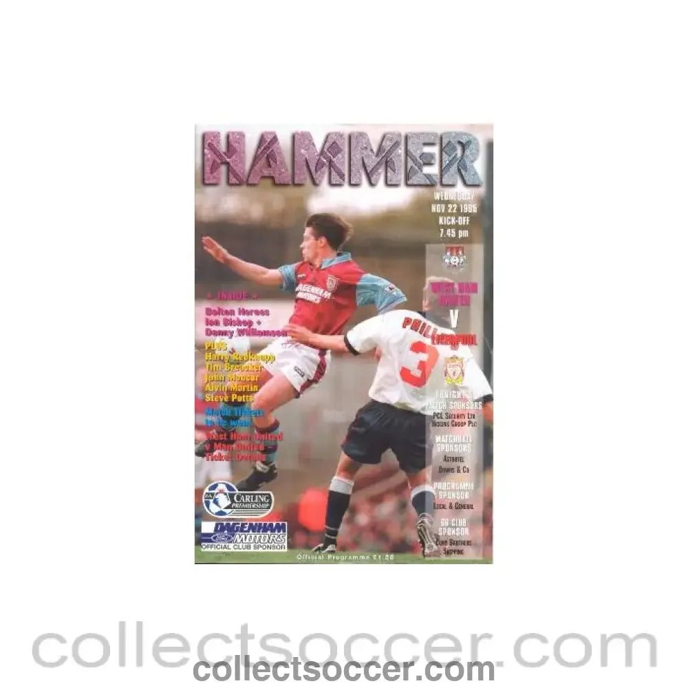 1995 - West Ham United v Liverpool official programme 22/11/1995 - Collect Soccer