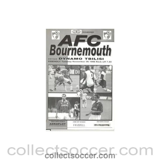 1996 - Bournemouth v Dynamo Tbilisi official programme 26/11/1996 Friendly Match