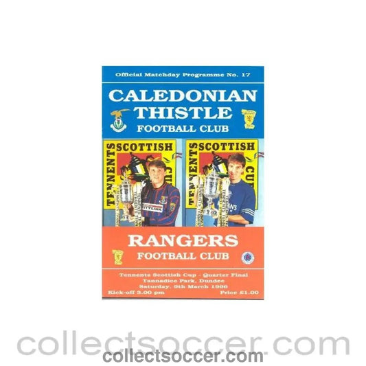 1996 - Caledonian Thistle v Glasgow Rangers official programme 09/03/1996 Tennents Scottish Cup - Collect Soccer