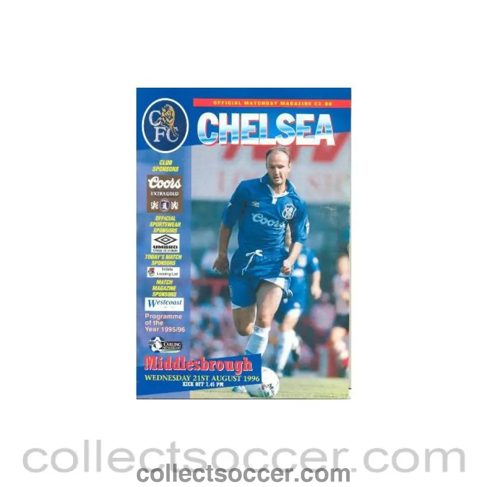 1996 - Chelsea v Middlesbrough official programme 21/08/1996 Carling Premiership