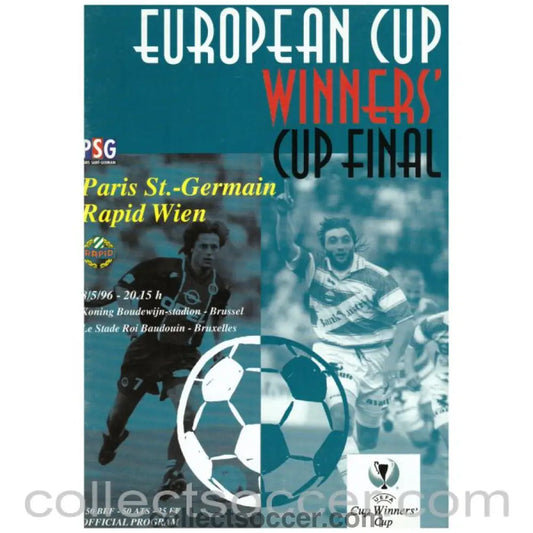 1996 Cup Winners Cup Final Official Programme Paris St.Germain v Rapid Vienna - Collect Soccer