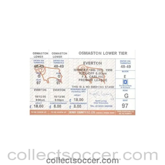 1996 - Derby County v Everton ticket 16/12/1996 Premier League