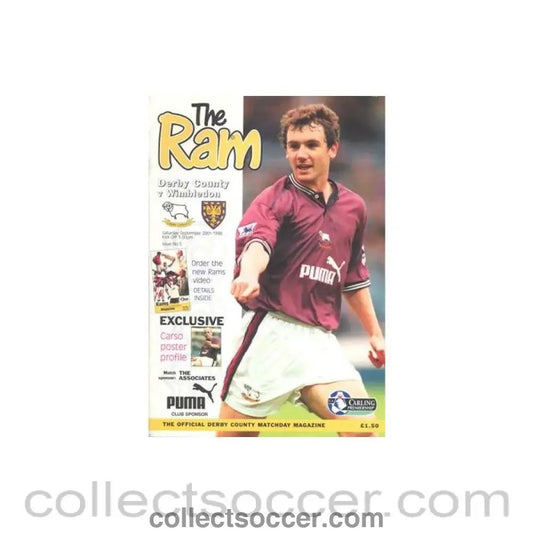 1996 - Derby County v Wimbledon official programme 28/09/1996 Football League - Collect Soccer