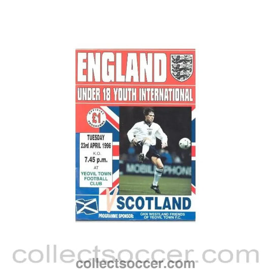 1996 England v Scotland U18 official programme 23/04/1996 - Collect Soccer