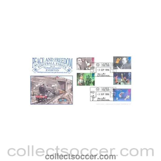 1996 - Football Locomotive Everton hauling an ambulance train past Brunswick sheds First Day Cover of 03/09/1996