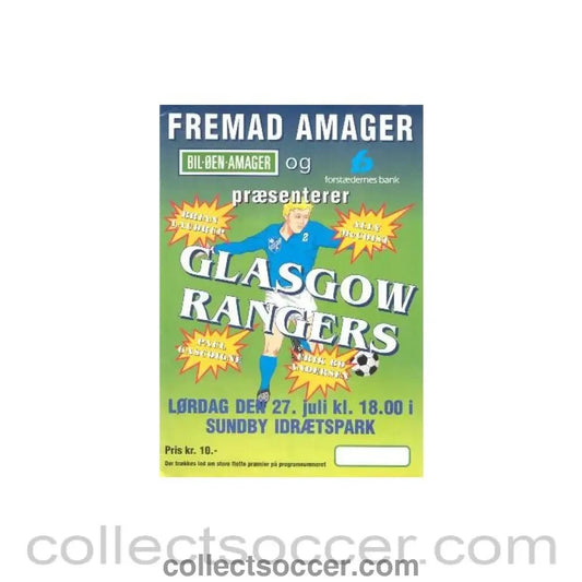 1996 - Fremad Amager v Glasgow Rangers official programme 27/07/1996 - Collect Soccer