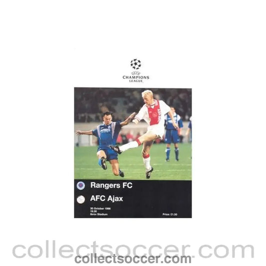 1996 - Glasgow Rangers v Ajax official programme 30/10/1996 Champions League - Collect Soccer