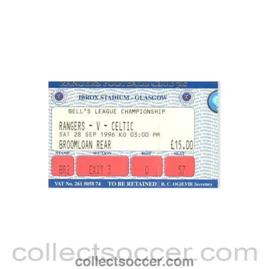 1996 - Glasgow Rangers v Celtic used ticket 28/09/1996 Scottish League