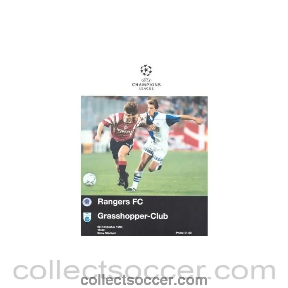 1996 - Glasgow Rangers v Grasshopper official programme 20/11/1996 Champions League - Collect Soccer
