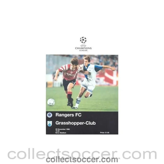 1996 - Glasgow Rangers v Grasshopper official programme 20/11/1996 Champions League - Collect Soccer