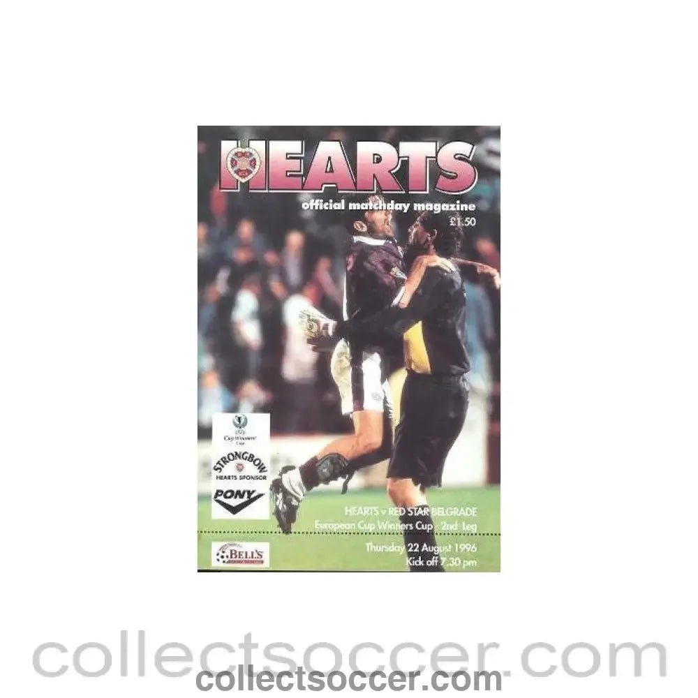 1996 - Heart of Midlothian v Red Star Belgrade official programme 22/08/1996 Cup Winners Cup - Collect Soccer