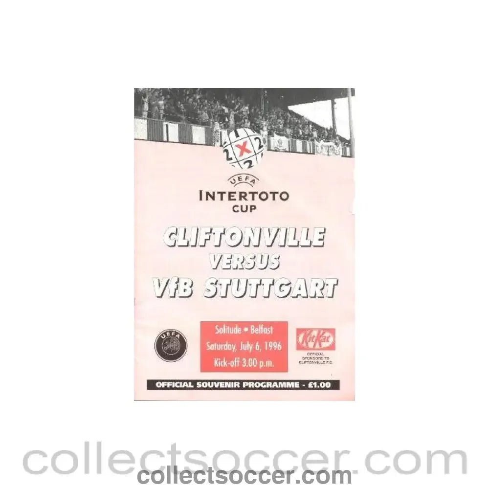 1996 - In the USA - Cliftonville v Stuttgart official programme 06/07/1996 Intertoto Cup - Collect Soccer