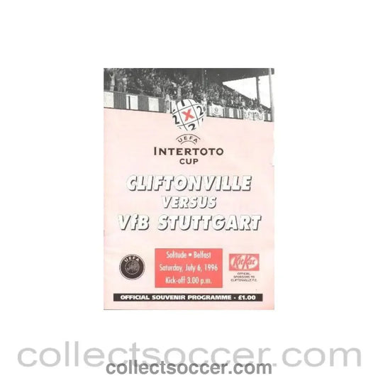 1996 - In the USA - Cliftonville v Stuttgart official programme 06/07/1996 Intertoto Cup - Collect Soccer
