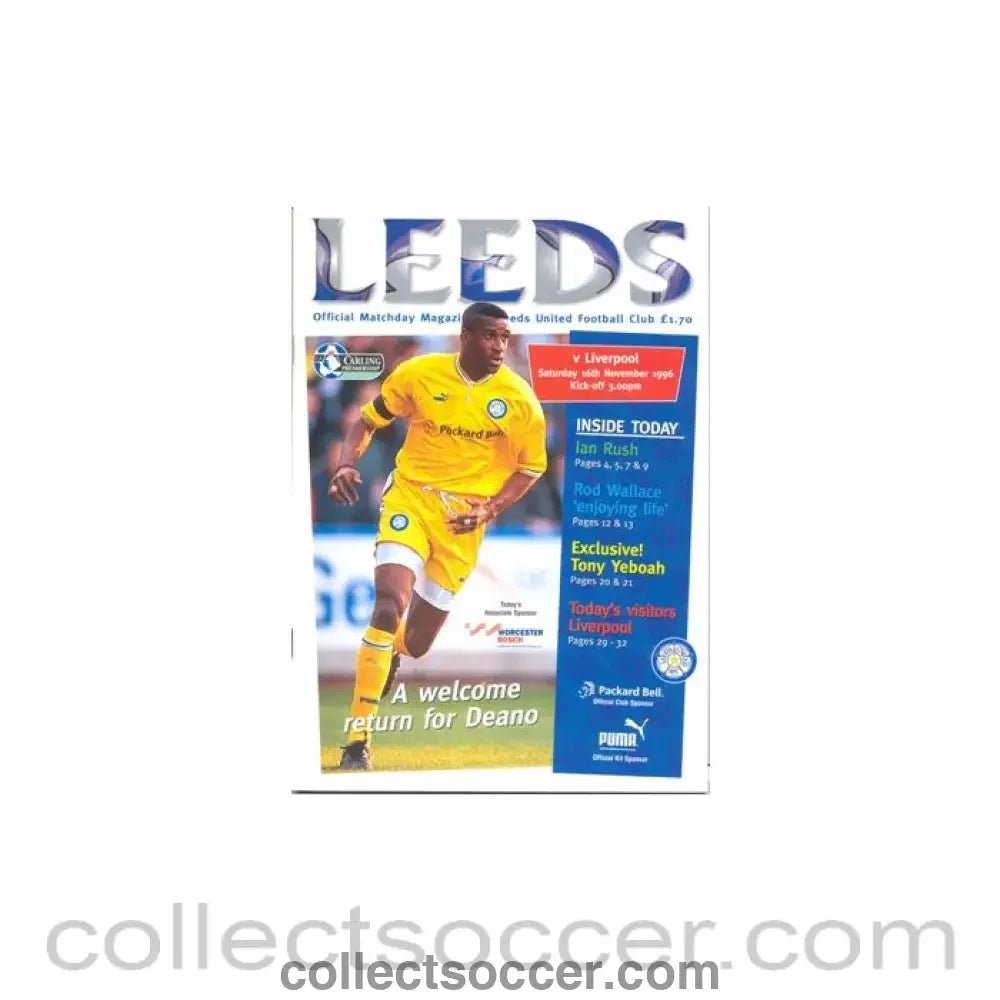 1996 - Leeds United v Liverpool official programme 16/11/1996 - Collect Soccer