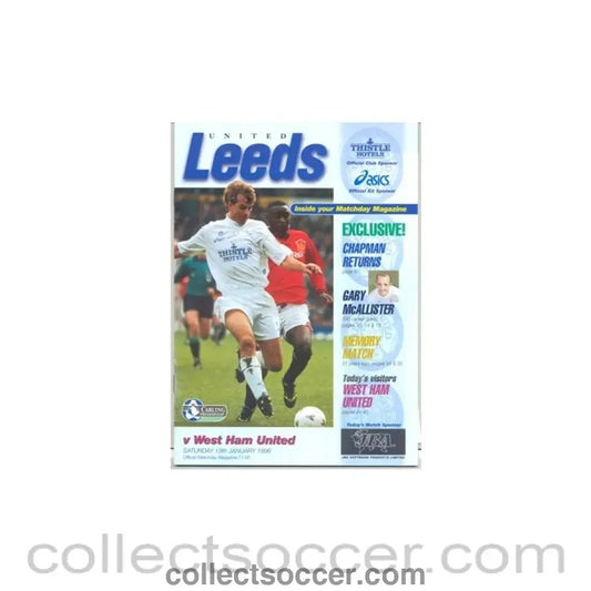 1996 - Leeds United v West Ham United official programme 13/01/1996 - Collect Soccer