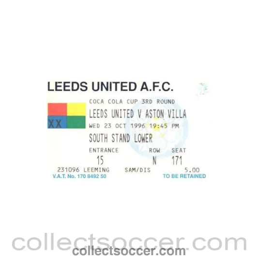 1996 - Leeds v Aston Villa ticket 23/10/1996 - Collect Soccer
