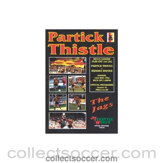 1996 - Partick Thistle v Dundee United official programme 12/05/1996 Bell's League Play - Off 1st Leg - Collect Soccer