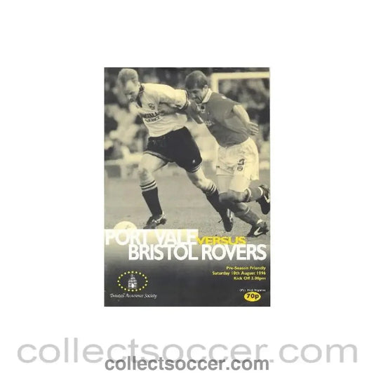 1996 - Port Vale v Bristol Rovers official programme 10/08/1996 Pre - Season Friendly - Collect Soccer