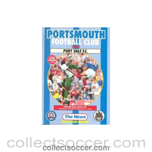 1996 - Portsmouth v Port Vale official programme 27/03/1996 Football League - Collect Soccer