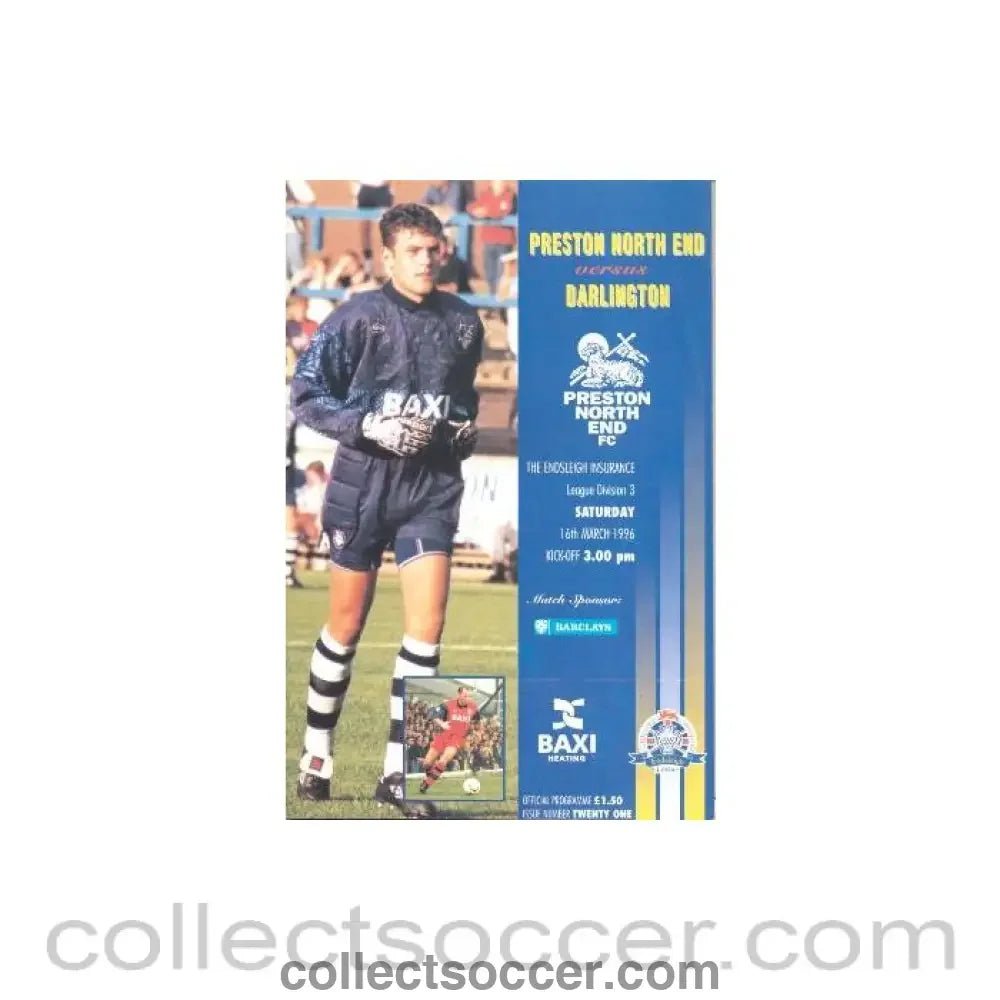 1996 - Preston North End v Darlington official programme 16/03/1996 - Collect Soccer