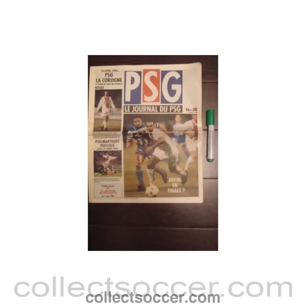 1996 - PSG newspaper of 14/04/1996 covering Paris Saint-Germain v Lille - Collect Soccer