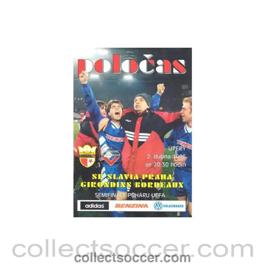 1996 Slavia Prague v Girondins Bordeaux official programme 02/04/1996 UEFA Cup Semi-Final