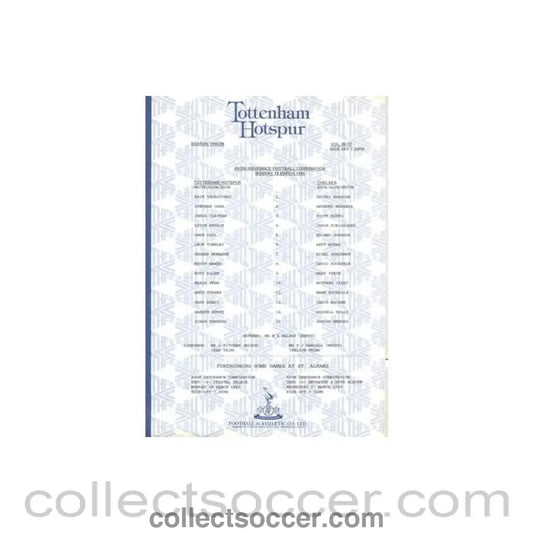 1996 - Tottenham Hotspur v Chelsea Reserves official teamsheet 18/03/1996 Football Combination - Collect Soccer