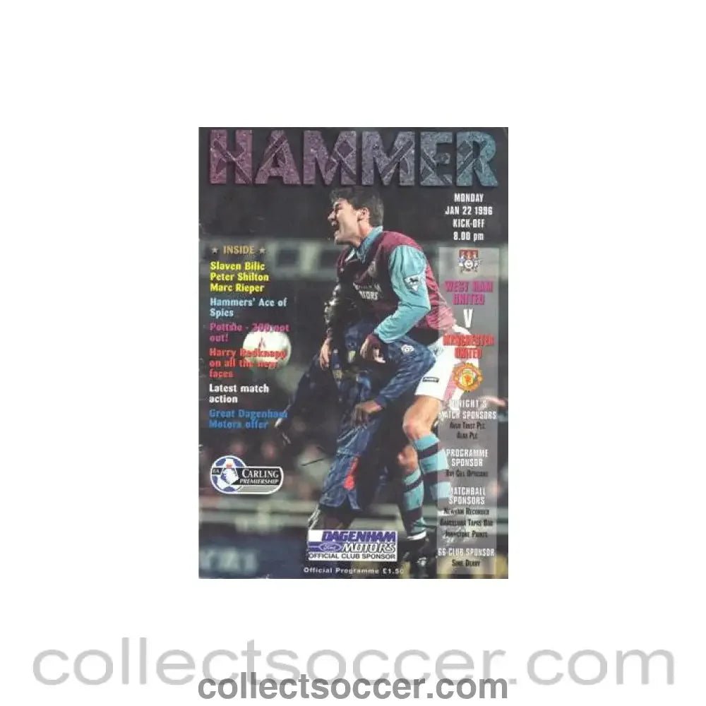 1996 - West Ham United v Manchester United official programme 22/01/1996 - Collect Soccer