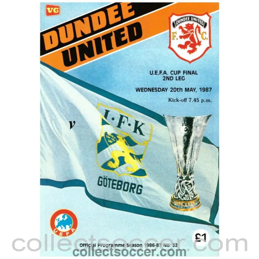 1997 - 1987 UEFA Cup Final Official Programme Dundee v Gothenburg 2nd Leg - Collect Soccer