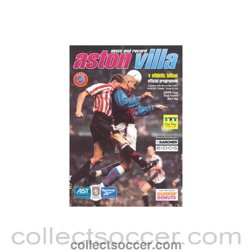 1997 - Aston Villa v Atletico Bilbao official programme 04/11/1997 UEFA Cup