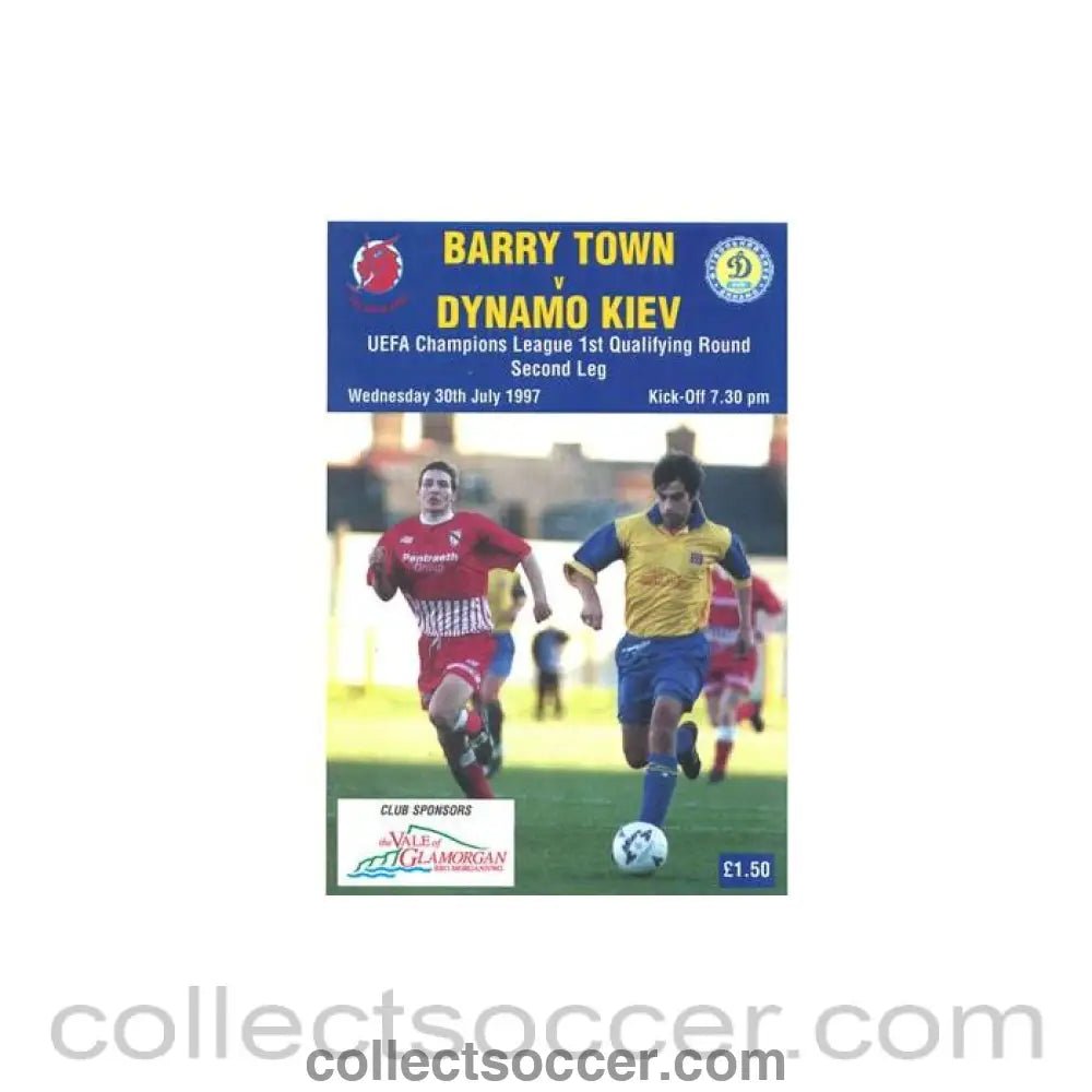 1997 - Barry Town v Dynamo Kiev official programme 30/07/1997 Champions League - Collect Soccer