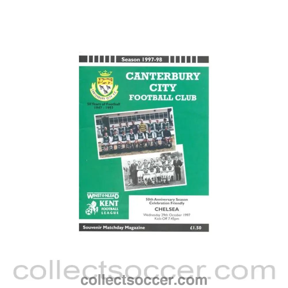 1997 - Canterbury City vChelsea official programme 29/10/1997 50th Anniversary Season Friendly - Collect Soccer