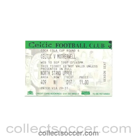 1997 - Celtic v Motherwell ticket 10/09/1997 Coca Cola Cup