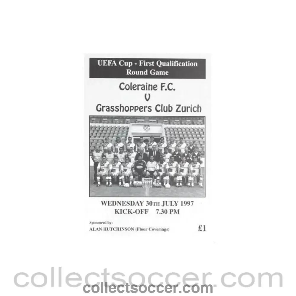 1997 - Coleraine v Grasshoppers official programme 30/07/1997 UEFA Cup - Collect Soccer