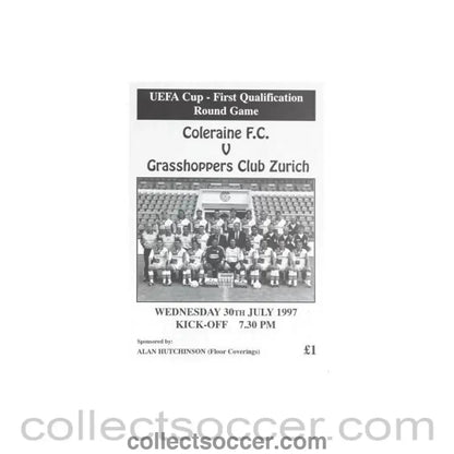 1997 - Coleraine v Grasshoppers official programme 30/07/1997 UEFA Cup - Collect Soccer