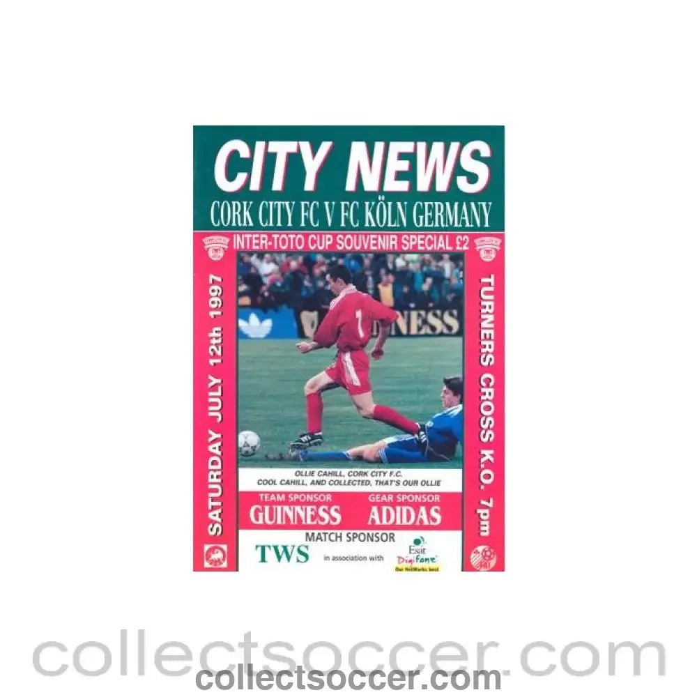 1997 - Cork City v Cologne official programme 12/07/1997 Intertoto Cup - Collect Soccer