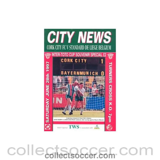 1997 - Cork City v Standard Liege official programme 28/06/1997 Intertoto Cup - Collect Soccer