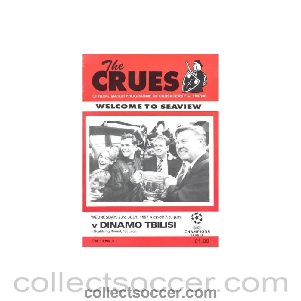 1997 - Crusaders v Dynamo Tbilisi official programme 23/07/1997 Champions League - Collect Soccer