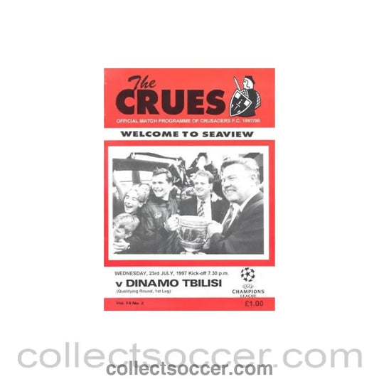 1997 - Crusaders v Dynamo Tbilisi official programme 23/07/1997 Champions League - Collect Soccer